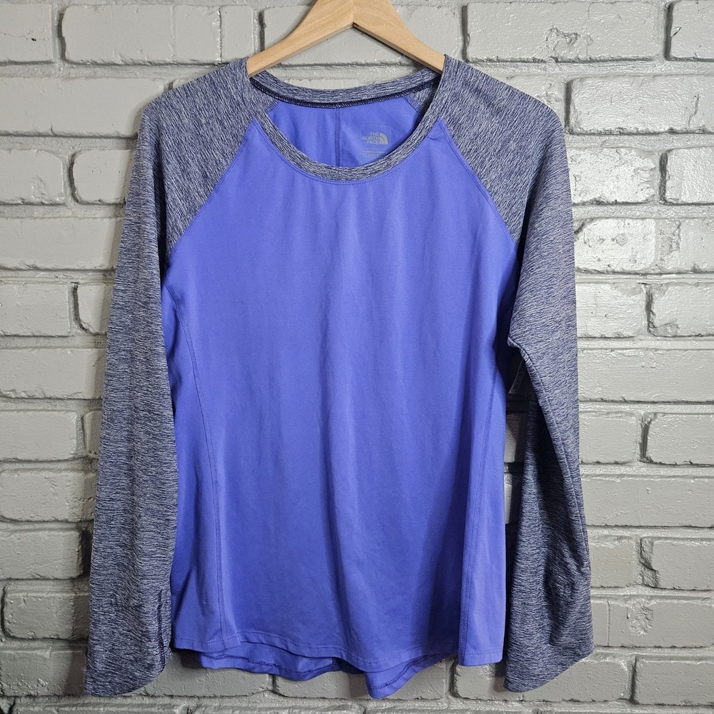 North Face Womens Shirt Large Purple Athletic Workout Thumbholes Long Sleeve
